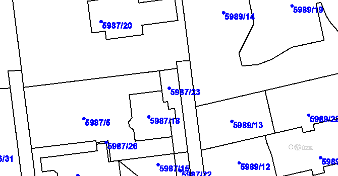 Parcela st. 5987/23 v KÚ Prostějov, Katastrální mapa