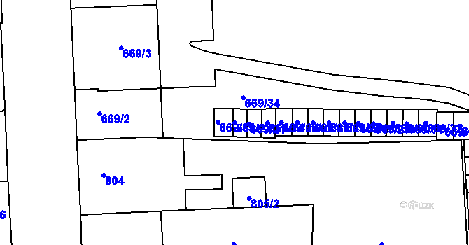 Parcela st. 669/22 v KÚ Prostějov, Katastrální mapa