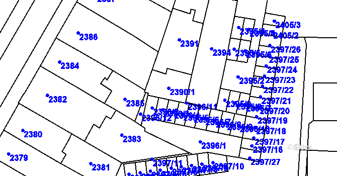 Parcela st. 2390/1 v KÚ Prostějov, Katastrální mapa