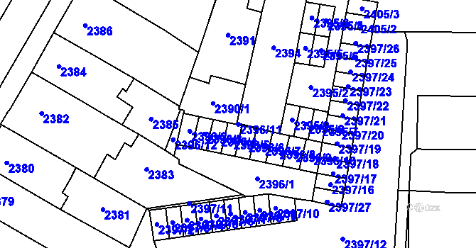 Parcela st. 2396/11 v KÚ Prostějov, Katastrální mapa