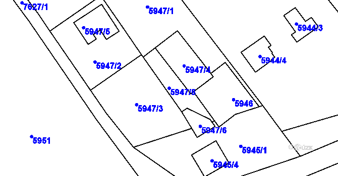 Parcela st. 5947/8 v KÚ Prostějov, Katastrální mapa