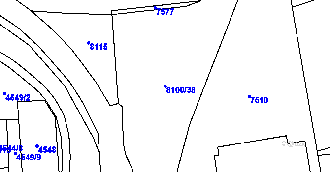 Parcela st. 8100/38 v KÚ Prostějov, Katastrální mapa