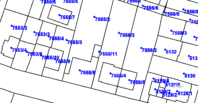Parcela st. 7555/11 v KÚ Prostějov, Katastrální mapa