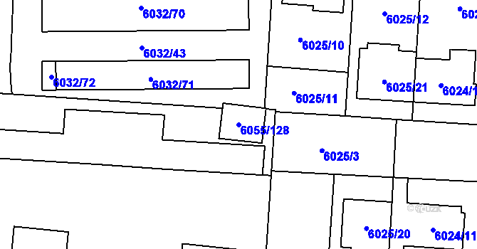 Parcela st. 6055/128 v KÚ Prostějov, Katastrální mapa