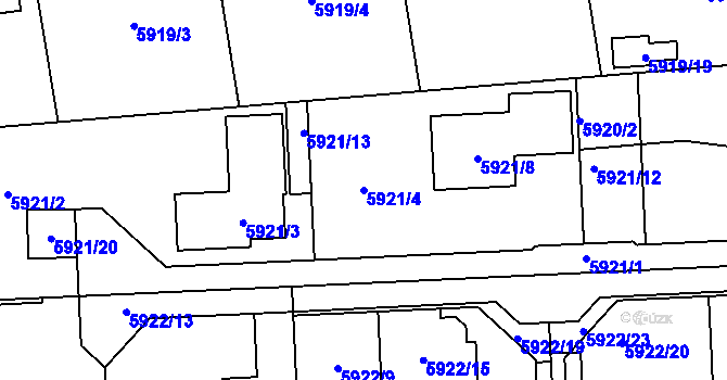 Parcela st. 5921/4 v KÚ Prostějov, Katastrální mapa