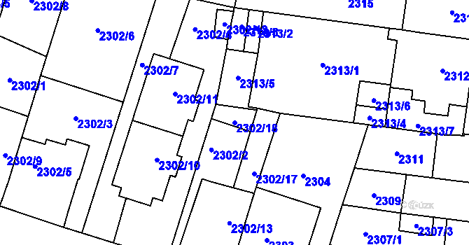 Parcela st. 2302/18 v KÚ Prostějov, Katastrální mapa