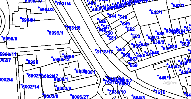 Parcela st. 8118/17 v KÚ Prostějov, Katastrální mapa