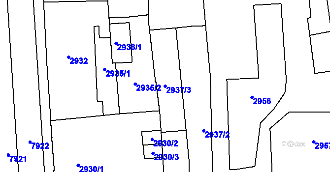 Parcela st. 2937/3 v KÚ Prostějov, Katastrální mapa