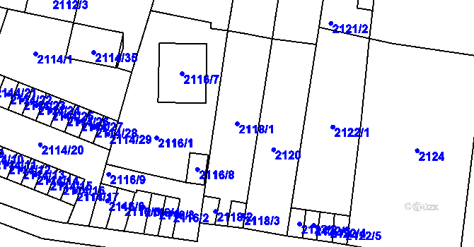Parcela st. 2118/1 v KÚ Prostějov, Katastrální mapa