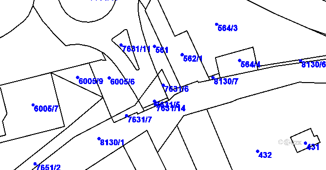 Parcela st. 7631/6 v KÚ Prostějov, Katastrální mapa