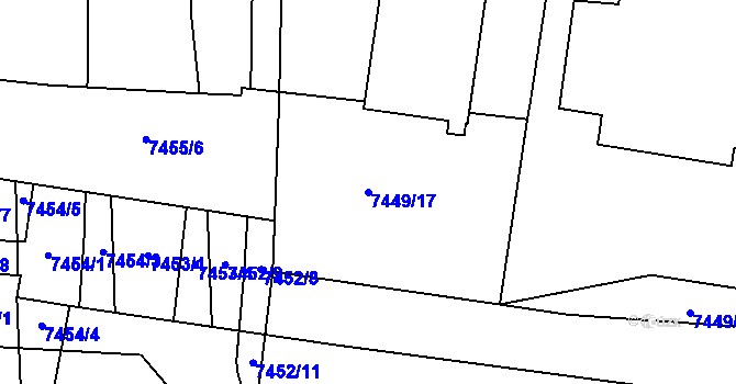 Parcela st. 7449/17 v KÚ Prostějov, Katastrální mapa