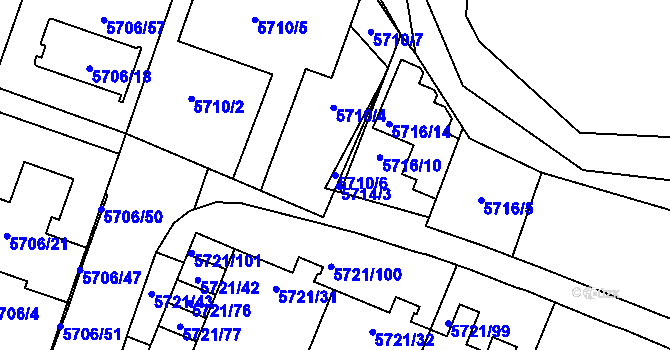 Parcela st. 5710/6 v KÚ Prostějov, Katastrální mapa