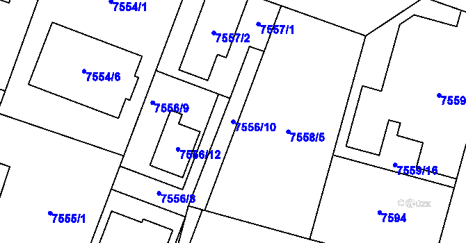 Parcela st. 7556/10 v KÚ Prostějov, Katastrální mapa