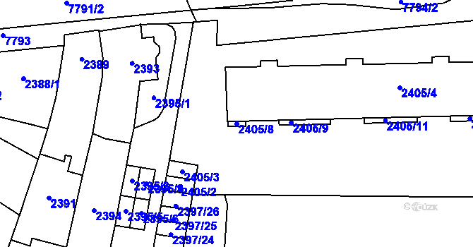 Parcela st. 2405/8 v KÚ Prostějov, Katastrální mapa