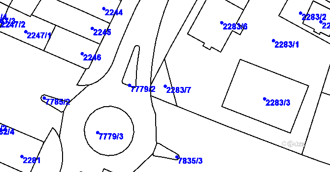 Parcela st. 2283/7 v KÚ Prostějov, Katastrální mapa