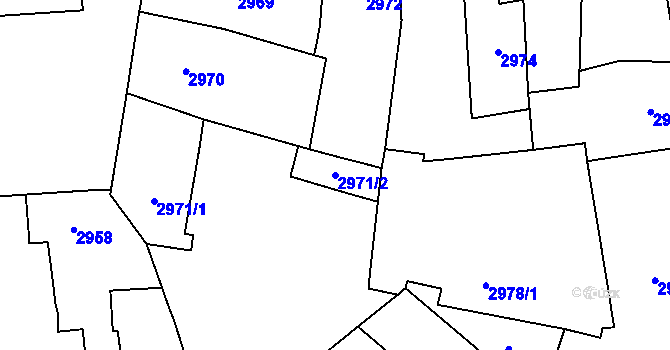 Parcela st. 2971/2 v KÚ Prostějov, Katastrální mapa