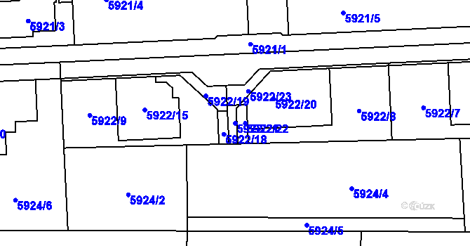 Parcela st. 5922/21 v KÚ Prostějov, Katastrální mapa
