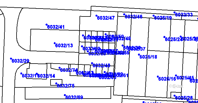 Parcela st. 6032/57 v KÚ Prostějov, Katastrální mapa