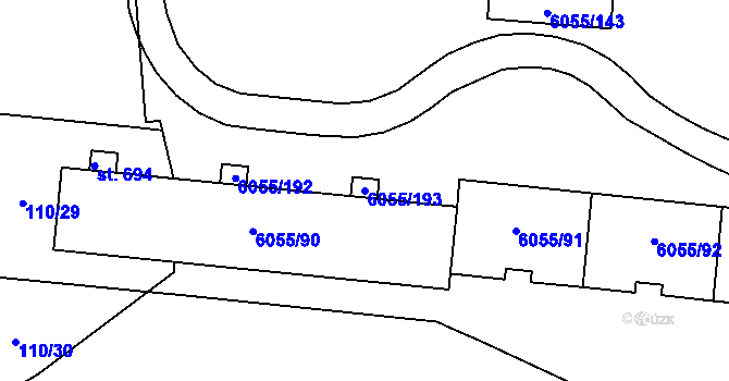 Parcela st. 6055/193 v KÚ Prostějov, Katastrální mapa