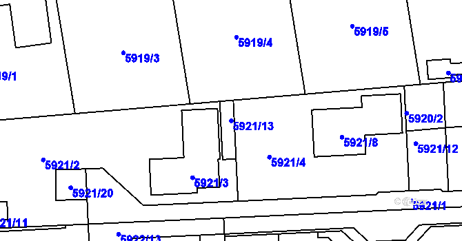 Parcela st. 5921/13 v KÚ Prostějov, Katastrální mapa