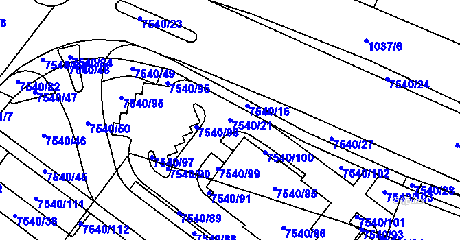 Parcela st. 7540/21 v KÚ Prostějov, Katastrální mapa