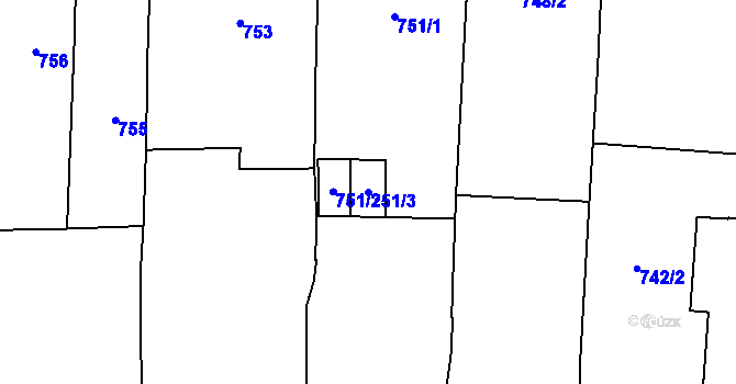 Parcela st. 751/3 v KÚ Prostějov, Katastrální mapa