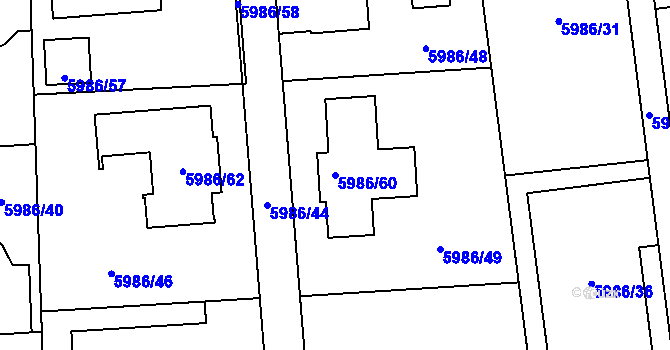 Parcela st. 5986/60 v KÚ Prostějov, Katastrální mapa