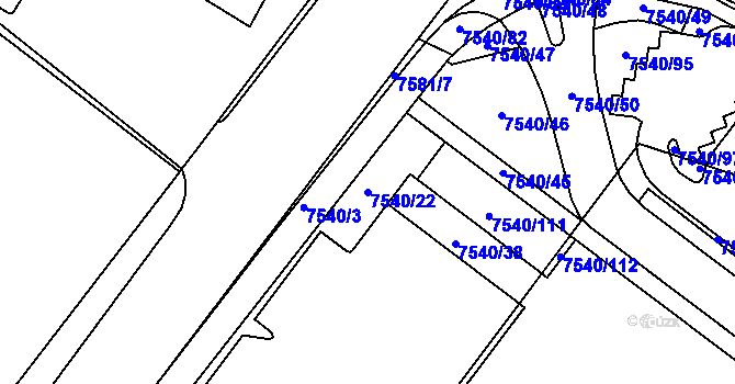 Parcela st. 7540/22 v KÚ Prostějov, Katastrální mapa