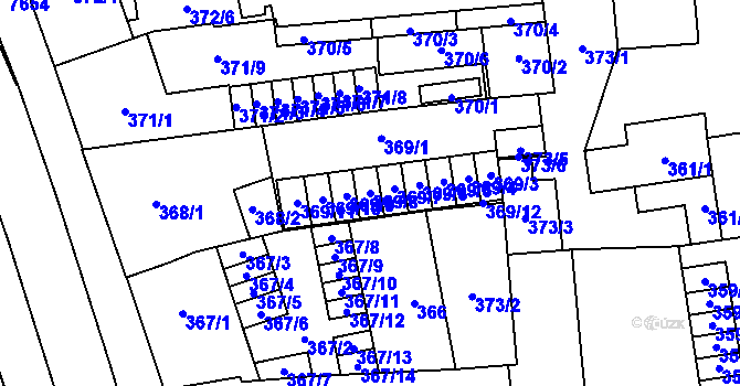 Parcela st. 369/8 v KÚ Prostějov, Katastrální mapa
