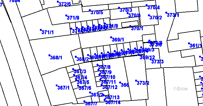 Parcela st. 369/9 v KÚ Prostějov, Katastrální mapa