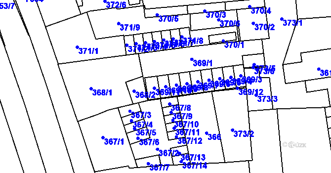 Parcela st. 369/10 v KÚ Prostějov, Katastrální mapa