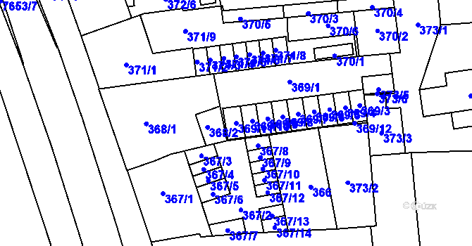 Parcela st. 369/11 v KÚ Prostějov, Katastrální mapa