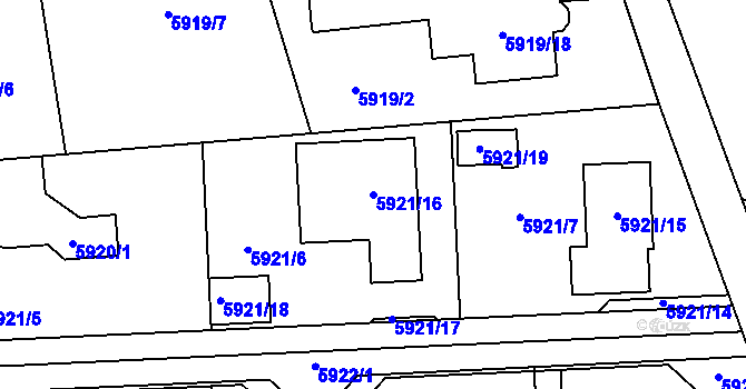 Parcela st. 5921/16 v KÚ Prostějov, Katastrální mapa