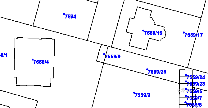 Parcela st. 7558/9 v KÚ Prostějov, Katastrální mapa