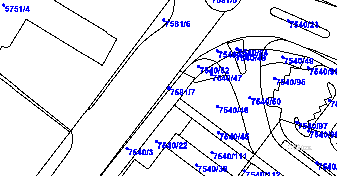Parcela st. 7581/7 v KÚ Prostějov, Katastrální mapa