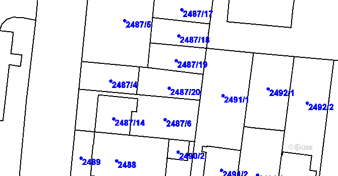 Parcela st. 2487/20 v KÚ Prostějov, Katastrální mapa