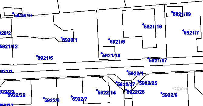 Parcela st. 5921/18 v KÚ Prostějov, Katastrální mapa