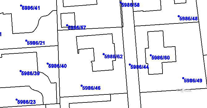 Parcela st. 5986/62 v KÚ Prostějov, Katastrální mapa