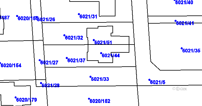 Parcela st. 6021/44 v KÚ Prostějov, Katastrální mapa