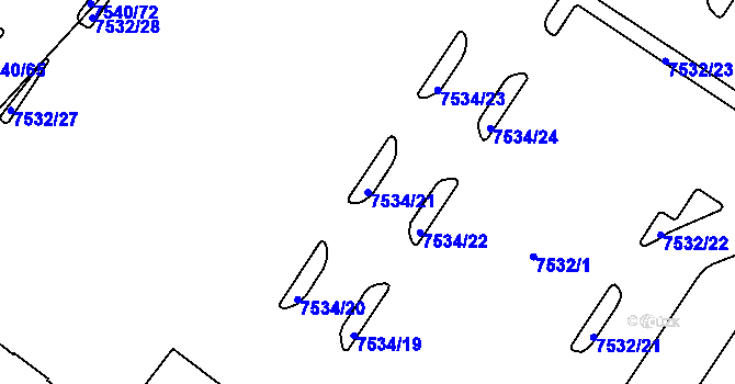 Parcela st. 7534/21 v KÚ Prostějov, Katastrální mapa