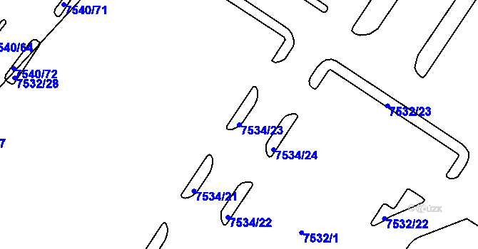Parcela st. 7534/23 v KÚ Prostějov, Katastrální mapa