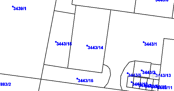 Parcela st. 3443/14 v KÚ Prostějov, Katastrální mapa