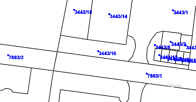 Parcela st. 3443/16 v KÚ Prostějov, Katastrální mapa