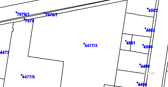 Parcela st. 4477/3 v KÚ Prostějov, Katastrální mapa