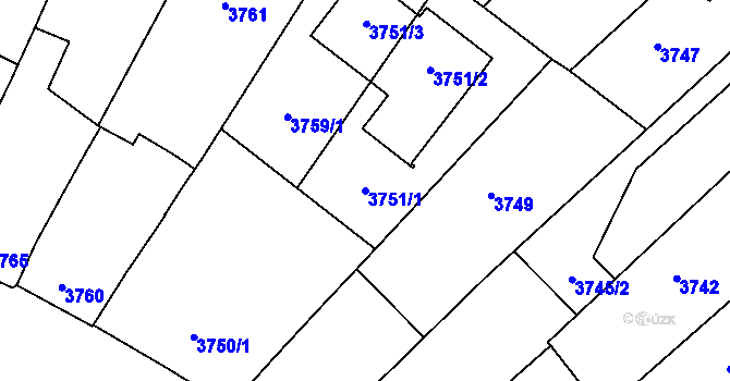 Parcela st. 3751/1 v KÚ Prostějov, Katastrální mapa