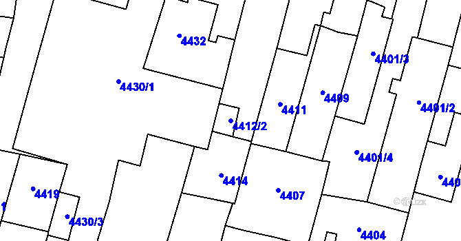 Parcela st. 4412/2 v KÚ Prostějov, Katastrální mapa
