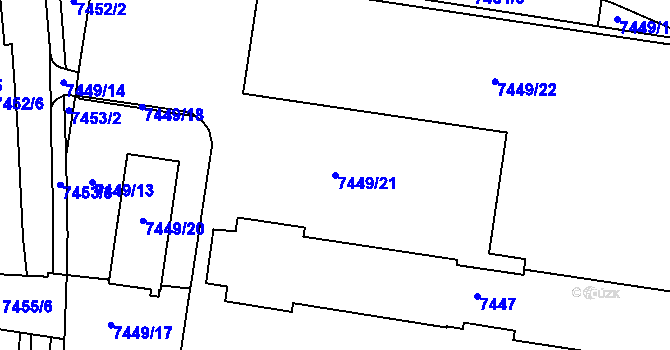 Parcela st. 7449/21 v KÚ Prostějov, Katastrální mapa