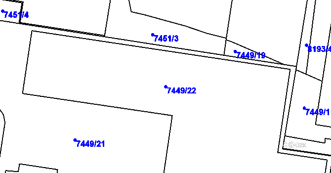 Parcela st. 7449/22 v KÚ Prostějov, Katastrální mapa