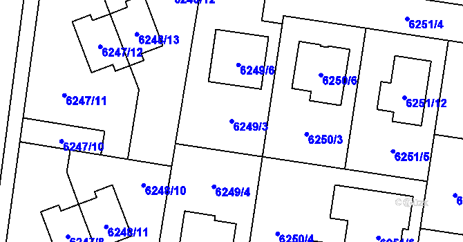 Parcela st. 6249/3 v KÚ Prostějov, Katastrální mapa