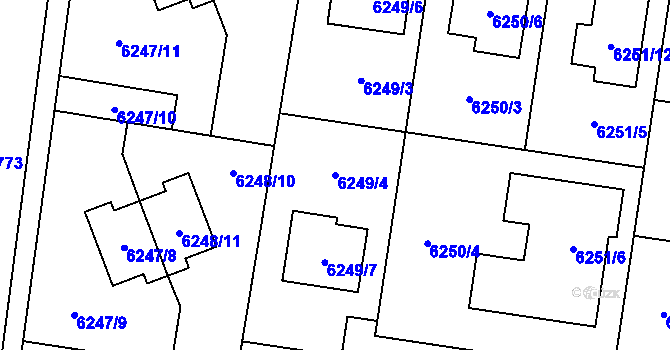 Parcela st. 6249/4 v KÚ Prostějov, Katastrální mapa